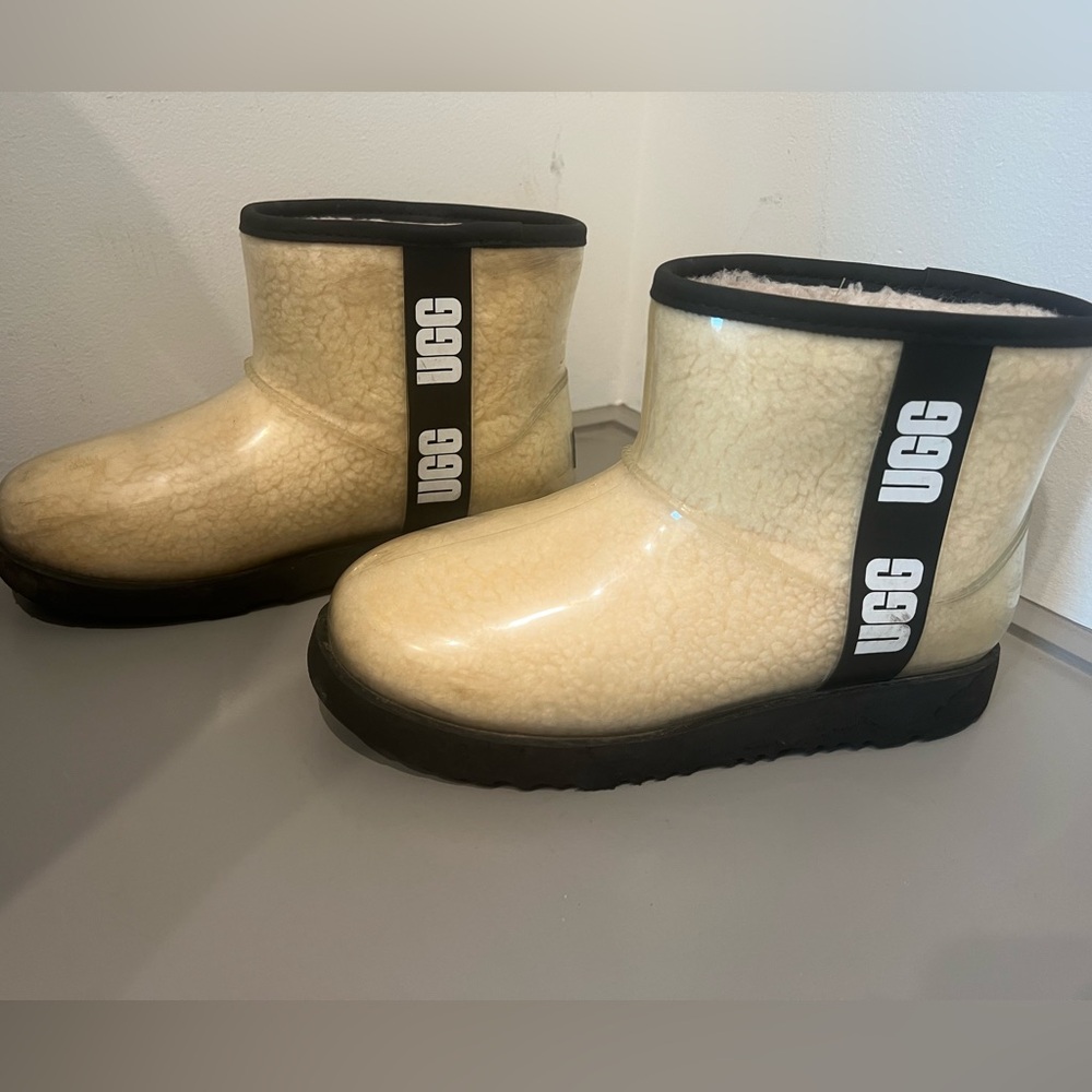 UGG rainboots, clear with shearling liner